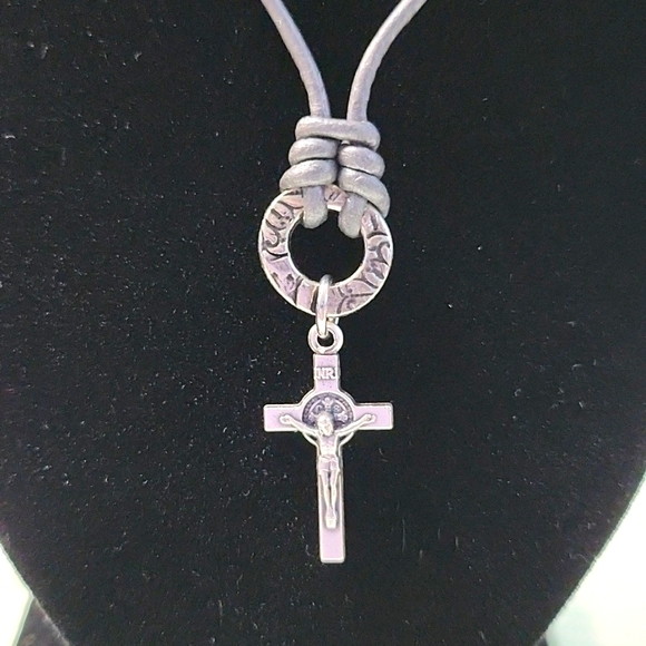 Genuine Leather Crucifix St. Benedict Pendent! - Picture 2 of 4